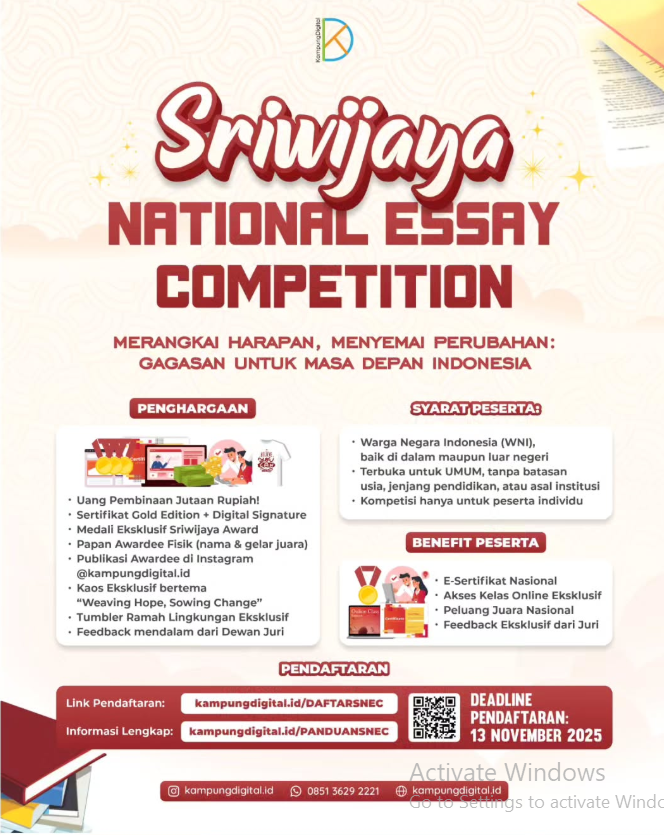 SRIWIJAYA NATIONAL ESSAY COMPETITION